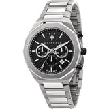 Buy Shop Maserati Stile Chronograph Black Dial Silver Steel Strap Watch For Men - R8873642004 USA Online