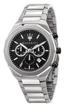 Buy Shop Maserati Stile Chronograph Black Dial Silver Steel Strap Watch For Men - R8873642004 USA Online