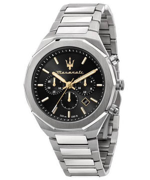 Buy Shop Maserati Stile Chronograph Black Dial Silver Steel Strap Watch For Men - R8873642010 USA Online