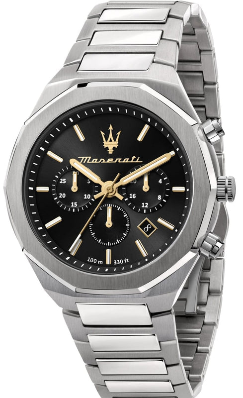 Buy Shop Maserati Stile Chronograph Black Dial Silver Steel Strap Watch For Men - R8873642010 USA Online