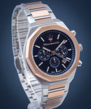 Buy Shop Maserati Stile Chronograph Blue Dial Rose Gold Two Tone Strap Watch For Men - R8873642002 USA Online