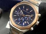 Buy Shop Maserati Stile Chronograph Blue Dial Rose Gold Two Tone Strap Watch For Men - R8873642002 USA Online