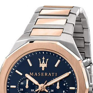 Buy Shop Maserati Stile Chronograph Blue Dial Rose Gold Two Tone Strap Watch For Men - R8873642002 USA Online
