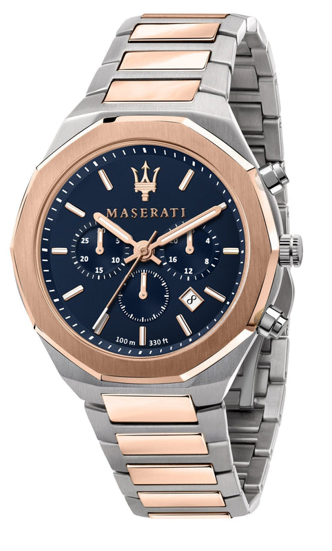 Buy Shop Maserati Stile Chronograph Blue Dial Rose Gold Two Tone Strap Watch For Men - R8873642002 USA Online