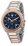 Buy Shop Maserati Stile Chronograph Blue Dial Rose Gold Two Tone Strap Watch For Men - R8873642002 USA Online