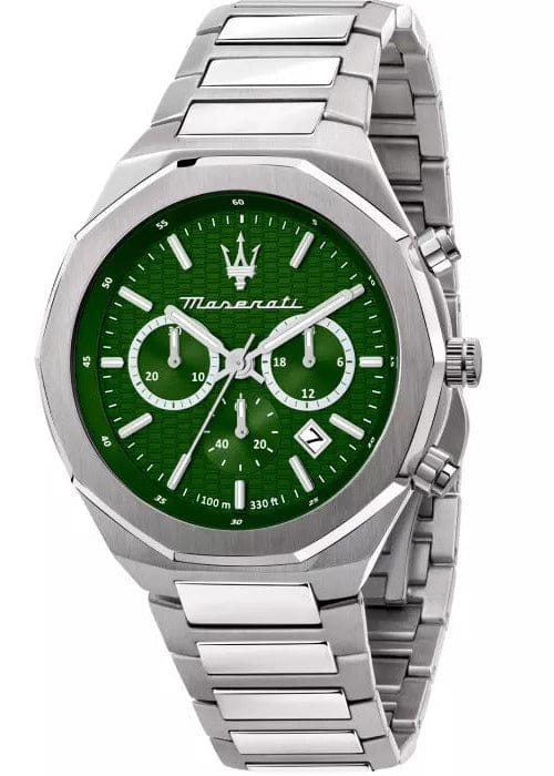 Buy Shop Maserati Stile Chronograph Green Dial Silver Steel Strap Watch for Men - R8873642011 USA Online