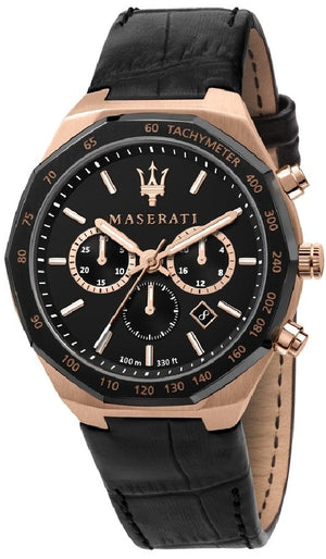 Buy Shop Maserati Stile Black Matte Dial Black Leather Strap Watch For Men - R8871642001 USA Online