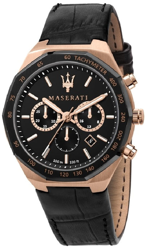 Buy Shop Maserati Stile Black Matte Dial Black Leather Strap Watch For Men - R8871642001 USA Online