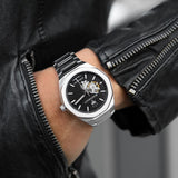 Buy Shop Maserati Stile Skeleton Automatic Black Dial Silver Steel Strap Watch For Men - R8823142002 USA Online
