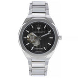 Buy Shop Maserati Stile Skeleton Automatic Black Dial Silver Steel Strap Watch For Men - R8823142002 USA Online