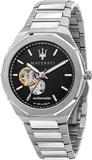 Buy Shop Maserati Stile Skeleton Automatic Black Dial Silver Steel Strap Watch For Men - R8823142002 USA Online