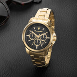 Buy Shop Maserati Successo 44mm Black Dial Gold Stainless Steel Strap Watch For Men - R8873621013 USA Online