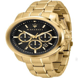 Buy Shop Maserati Successo 44mm Black Dial Gold Stainless Steel Strap Watch For Men - R8873621013 USA Online