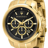 Buy Shop Maserati Successo 44mm Black Dial Gold Stainless Steel Strap Watch For Men - R8873621013 USA Online
