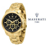 Buy Shop Maserati Successo 44mm Black Dial Gold Stainless Steel Strap Watch For Men - R8873621013 USA Online