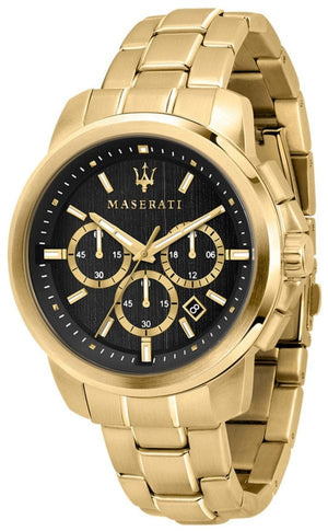 Buy Shop Maserati Successo 44mm Black Dial Gold Stainless Steel Strap Watch For Men - R8873621013 USA Online