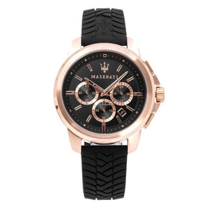 Buy Shop Maserati Successo 44mm Black Rose Gold Dial Black Rubber Strap Watch For Men - R8871621012 USA Online