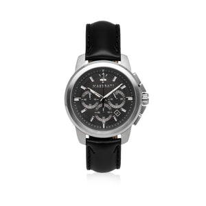 Buy Shop Maserati Successo 44mm Grey Dial Black Leather Strap Watch For Men - R8871621006 USA Online