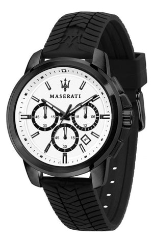 Buy Shop Maserati Successo 44mm White Dial Black Silicone Strap Watch For Men - R8871621010 USA Online