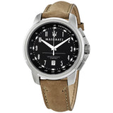 Buy Shop Maserati Successo Black Dial Beige Leather Strap Watch For Men - R8851121004 USA Online