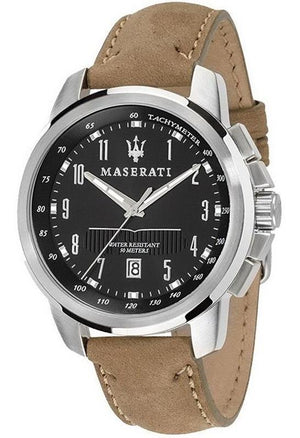Buy Shop Maserati Successo Black Dial Beige Leather Strap Watch For Men - R8851121004 USA Online