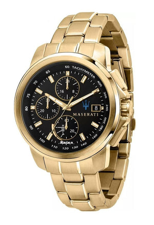 Buy Shop Maserati Successo Black Dial Gold Stainless Steel Watch For Men - R8873645002 USA Online