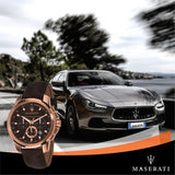 Buy Shop Maserati Successo Brown Dial Brown Leather Strap Watch For Men - R8871621004 USA Online