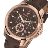 Buy Shop Maserati Successo Brown Dial Brown Leather Strap Watch For Men - R8871621004 USA Online