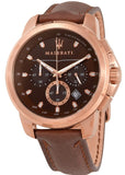 Buy Shop Maserati Successo Brown Dial Brown Leather Strap Watch For Men - R8871621004 USA Online