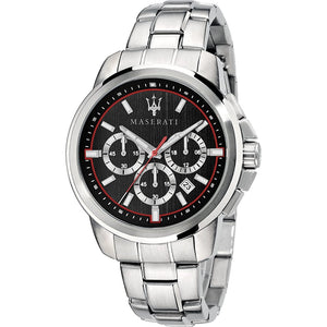 Buy Shop Maserati Successo Chronograph Black Dial Silver Steel Strap Watch For Men - R8873621009 USA Online