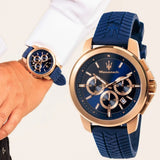 Buy Shop Maserati Successo Chronograph Blue Dial Blue Silicone Strap Watch for Men - R8871621034 USA Online