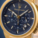 Buy Shop Maserati Successo Chronograph Blue Dial Gold Steel Strap Watch For Men - R8873621021 USA Online