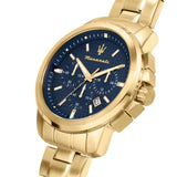 Buy Shop Maserati Successo Chronograph Blue Dial Gold Steel Strap Watch For Men - R8873621021 USA Online