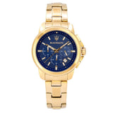 Buy Shop Maserati Successo Chronograph Blue Dial Gold Steel Strap Watch For Men - R8873621021 USA Online