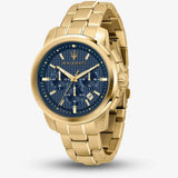 Buy Shop Maserati Successo Chronograph Blue Dial Gold Steel Strap Watch For Men - R8873621021 USA Online