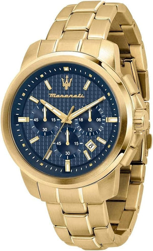 Buy Shop Maserati Successo Chronograph Blue Dial Gold Steel Strap Watch For Men - R8873621021 USA Online