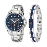 Buy Shop Maserati Successo Chronograph Blue Dial Silver Steel Strap Watch For Men - R8873621002 USA Online