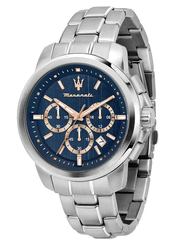 Buy Shop Maserati Successo Chronograph Blue Dial Silver Steel Strap Watch for Men - R8873621037 USA Online