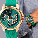 Buy Shop Maserati Successo Chronograph Green Dial Green Silicone Strap Watch for Men - R8871621038 USA Online