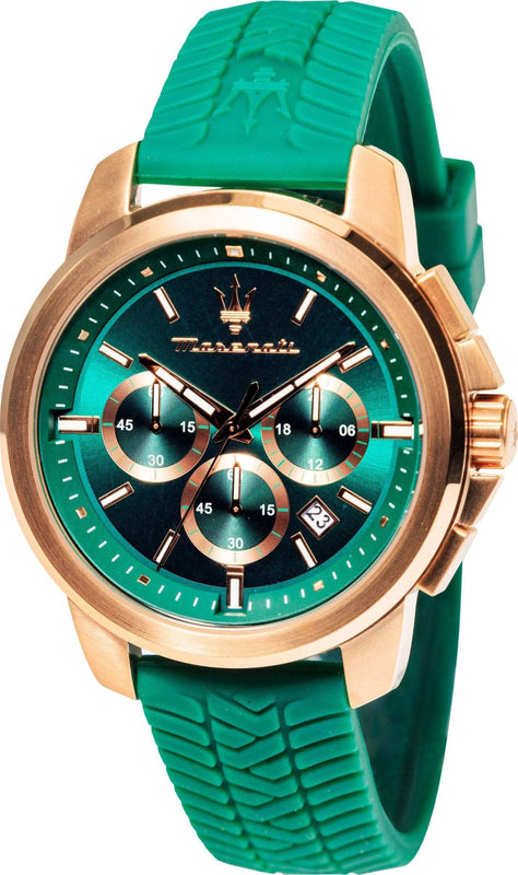 Buy Shop Maserati Successo Chronograph Green Dial Green Silicone Strap Watch for Men - R8871621038 USA Online