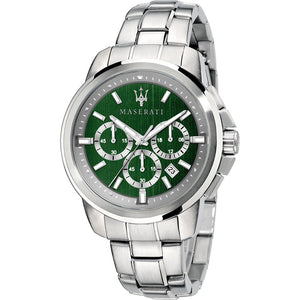 Buy Shop Maserati Successo Chronograph Green Dial Silver Steel Strap Watch For Men - R8873621017 USA Online