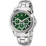 Buy Shop Maserati Successo Chronograph Green Dial Silver Steel Strap Watch For Men - R8873621017 USA Online