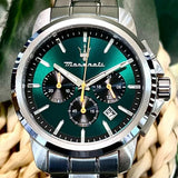 Buy Shop Maserati Successo Chronograph Green Dial Silver Steel Strap Watch for Men - R8873621043 USA Online