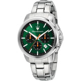 Buy Shop Maserati Successo Chronograph Green Dial Silver Steel Strap Watch for Men - R8873621043 USA Online
