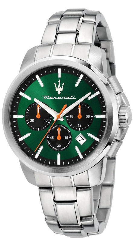 Buy Shop Maserati Successo Chronograph Green Dial Silver Steel Strap Watch for Men - R8873621043 USA Online