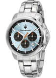 Buy Shop Maserati Successo Chronograph Ice Blue Dial Silver Steel Strap Watch for Men - R8873621044 USA Online