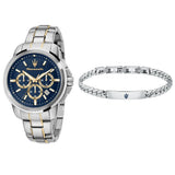 Buy Shop Maserati Successo Chronograph Quartz Blue Dial Silver Steel Strap Watch For Men - R8873621016 USA Online