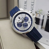 Buy Shop Maserati Successo Chronograph Silver Dial Blue Silicone Strap Watch for Men - R8871621042 USA Online