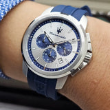 Buy Shop Maserati Successo Chronograph Silver Dial Blue Silicone Strap Watch for Men - R8871621042 USA Online