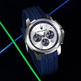 Buy Shop Maserati Successo Chronograph Silver Dial Blue Silicone Strap Watch for Men - R8871621042 USA Online